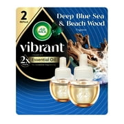 Air Wick Vibrant Plug-In Scented Oil Air Freshener Warmer Refills, Deep Blue Sea and Beach Wood, 2 Count